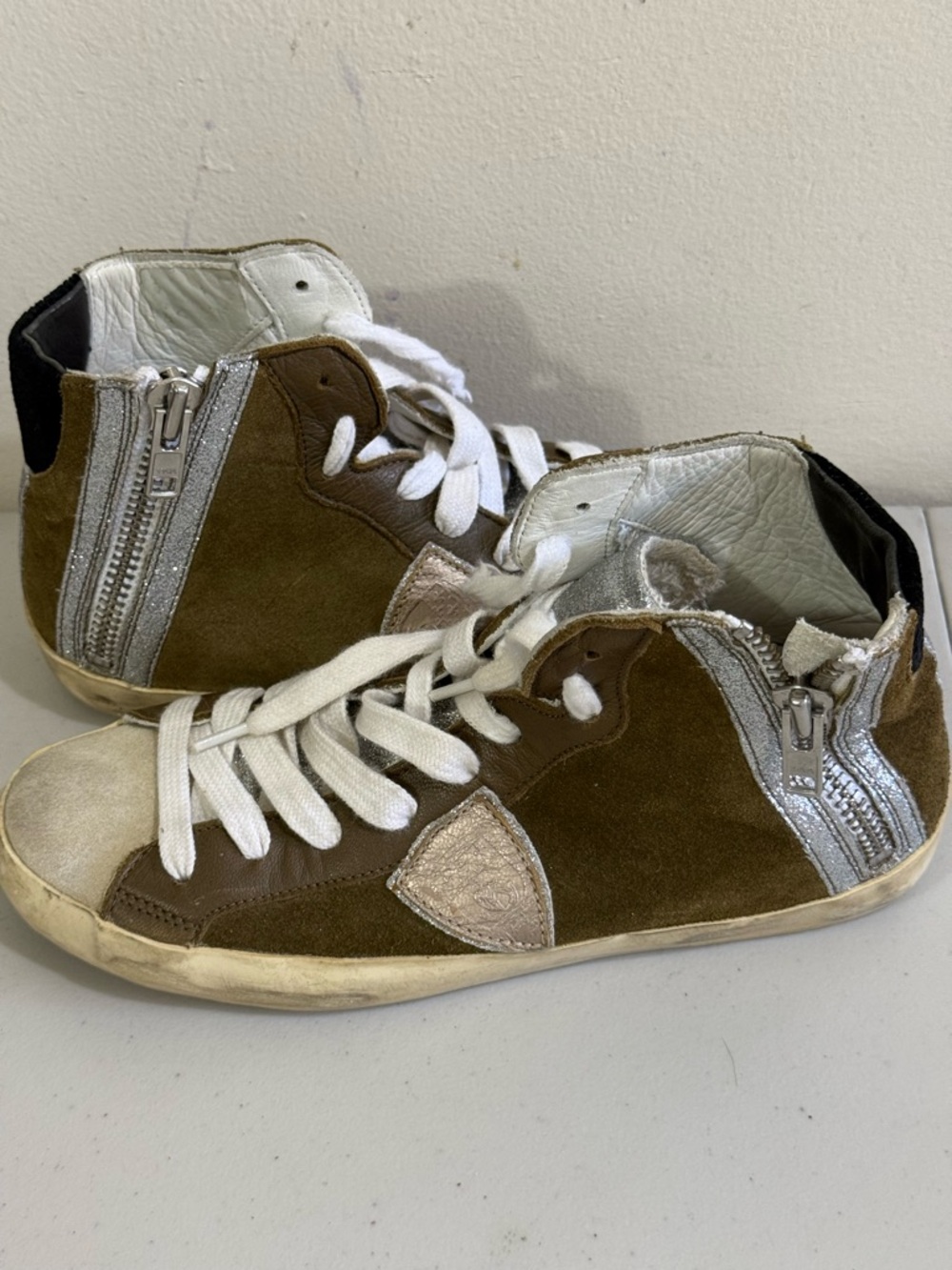 Philippe Model Brown Suede High-Top Sneakers with Silver Accents